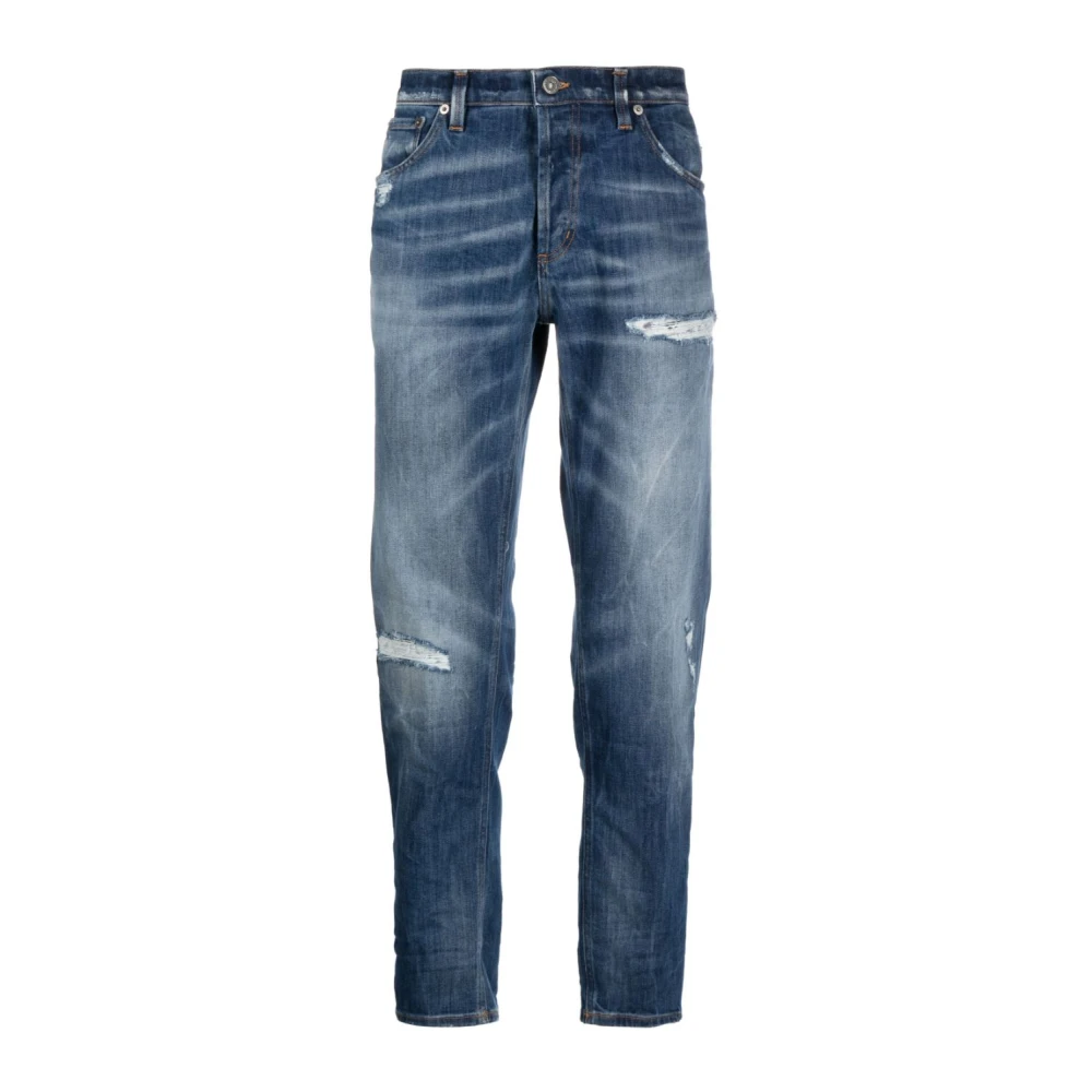 Dondup Indigo Cropped Straight-Leg Denim Jeans Blue Heren