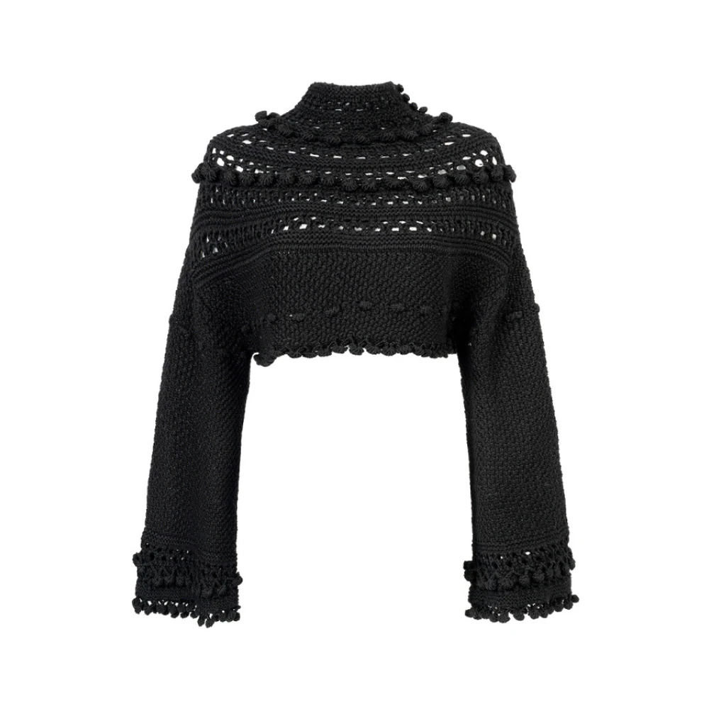 Mes Demoiselles Gehaakt detail wolmix korte trui Black Dames