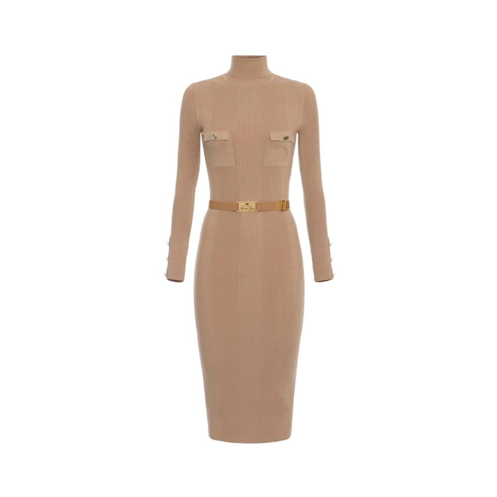 Elisabetta Franchi Bruine Wrap Jurk met V-Hals Brown Dames