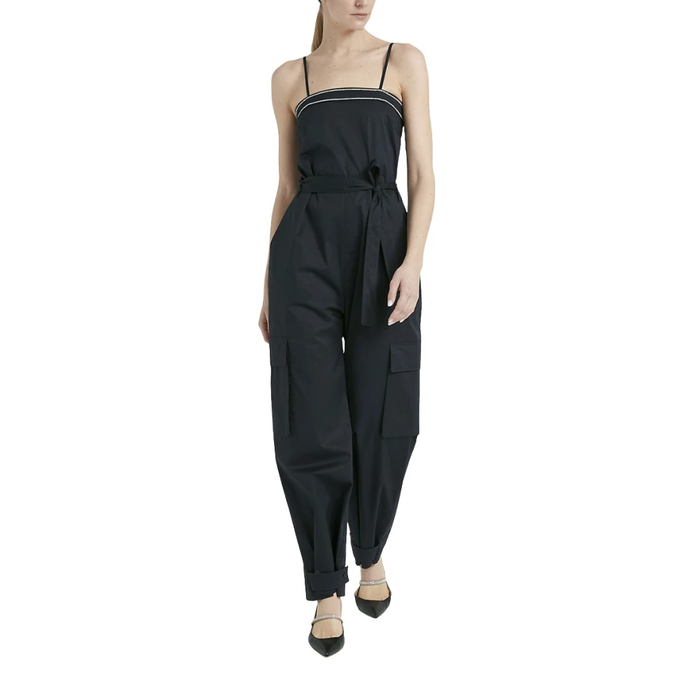 PESERICO Cargo jumpsuit met gedraaide katoenen schouderbanden Blue Dames