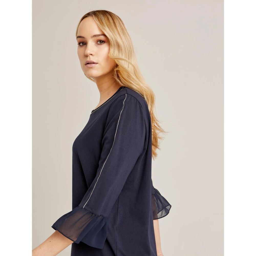 Elena Mirò T-Shirt met Gerimpelde Mouw en Ketting Blue Dames