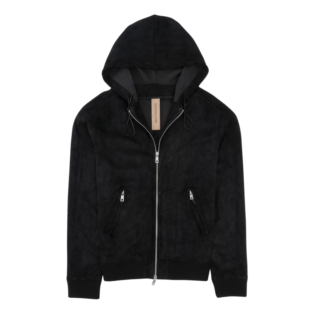 Giorgio Brato Zwarte Hooded Leren Jas Black Heren