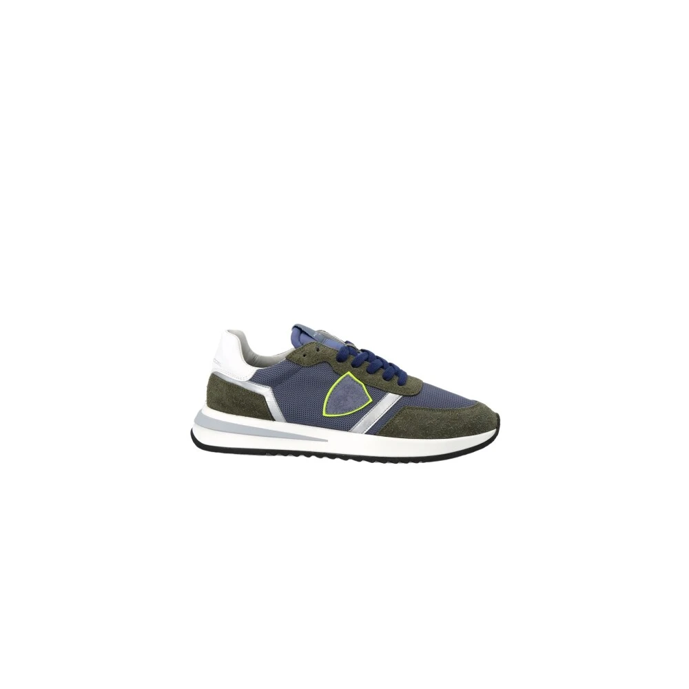 Philippe Model Men's Green Sneakers, 5 Uk, Blue Military Style Low Top Trainers
