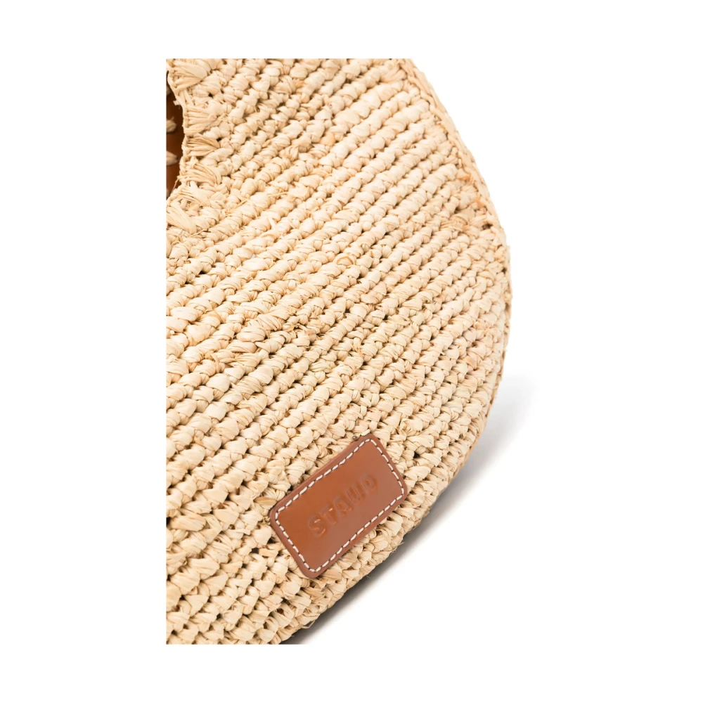 Staud Raffia Geweven Tas met Leren Rand Beige Dames