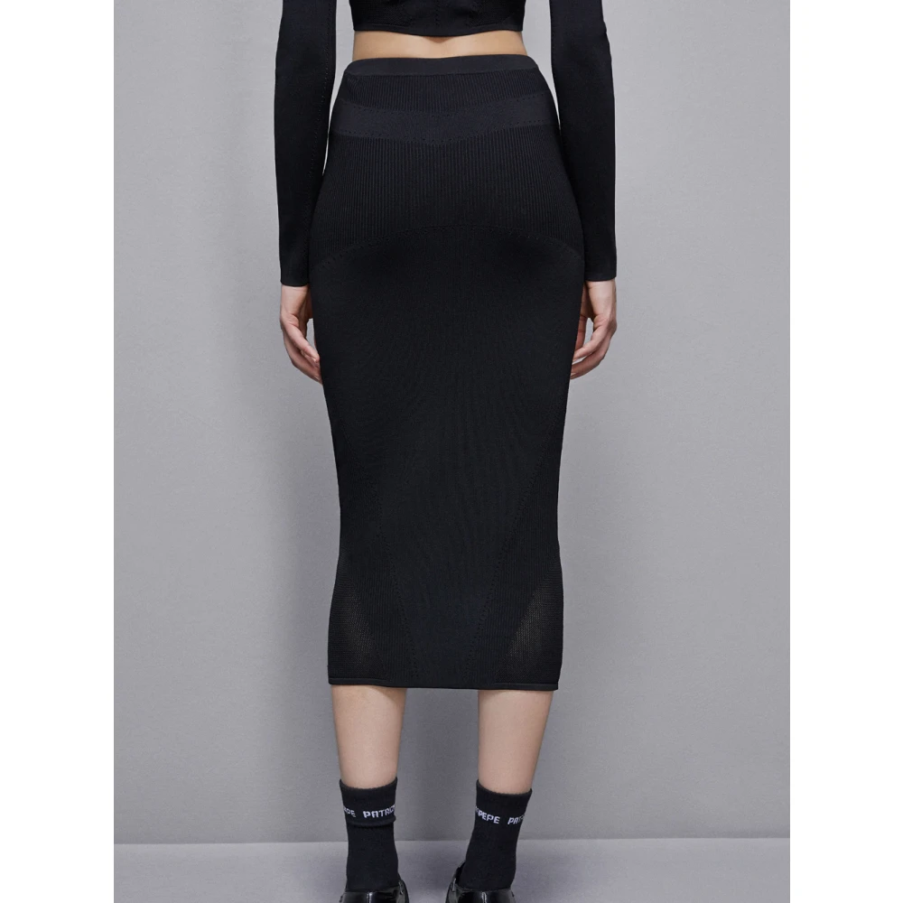 PATRIZIA PEPE Zwarte Midi Rok met Vliegdetaillering Black Dames