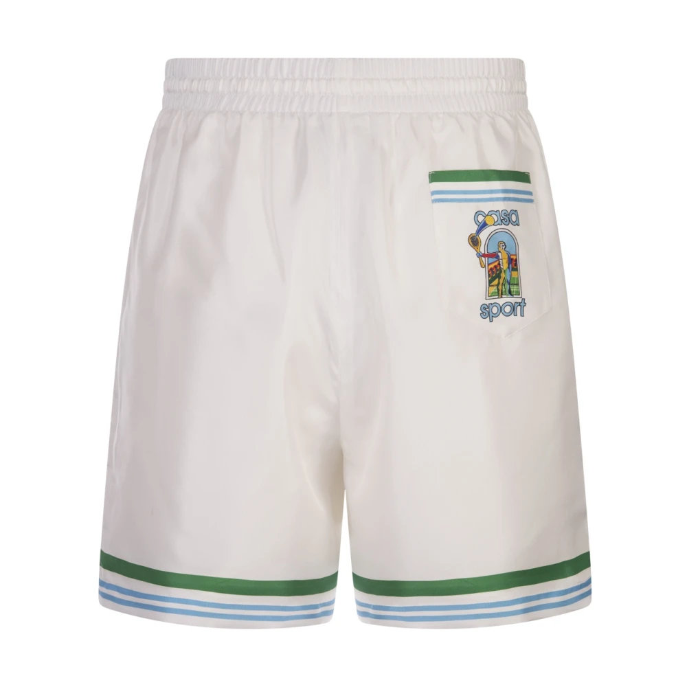 Casablanca Witte Zijden Gestreepte Shorts White Heren