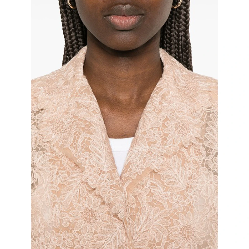 Ermanno Scervino Beige Blazer met Kant en Schoudervullingen Beige Dames