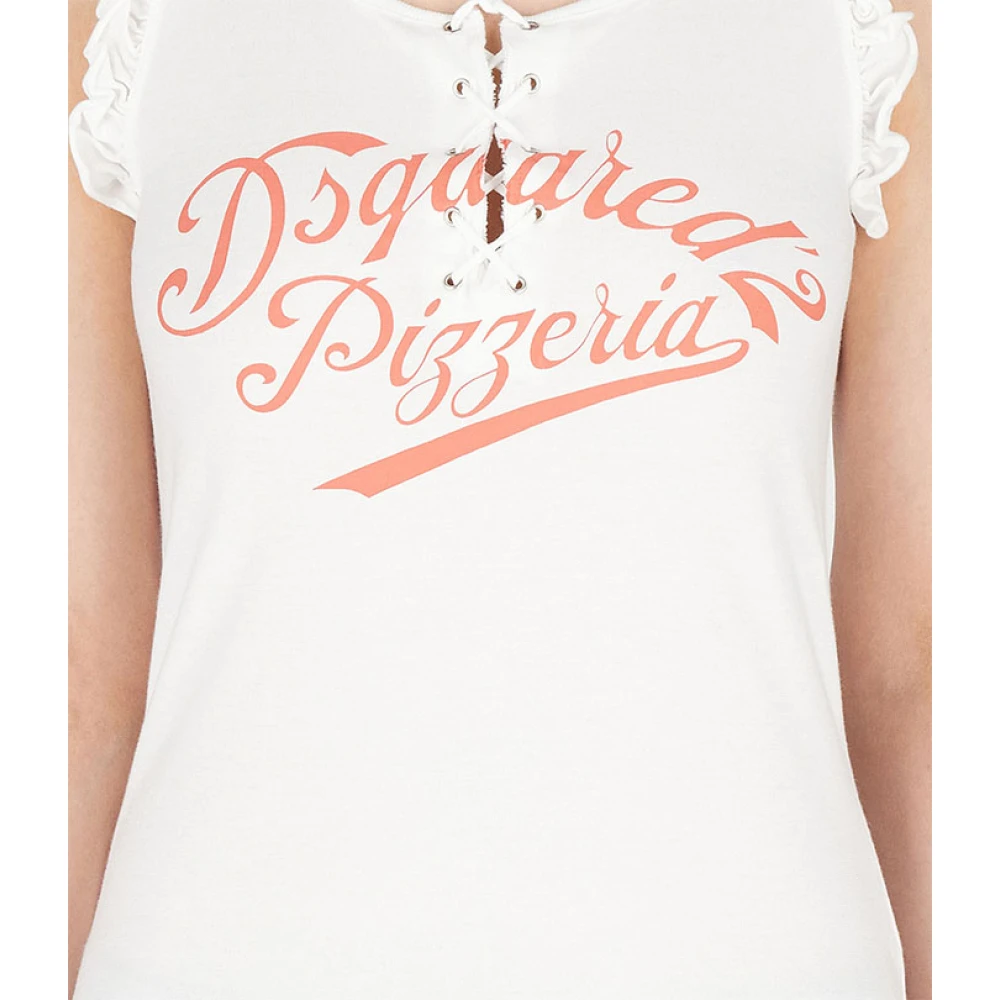 Dsquared2 Witte Katoenen Pizza Cami Top White Dames