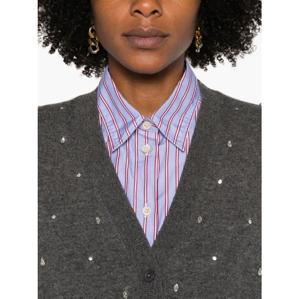 Semicouture Cardigan Sweater met Rhinestone V-Neck Gray Dames