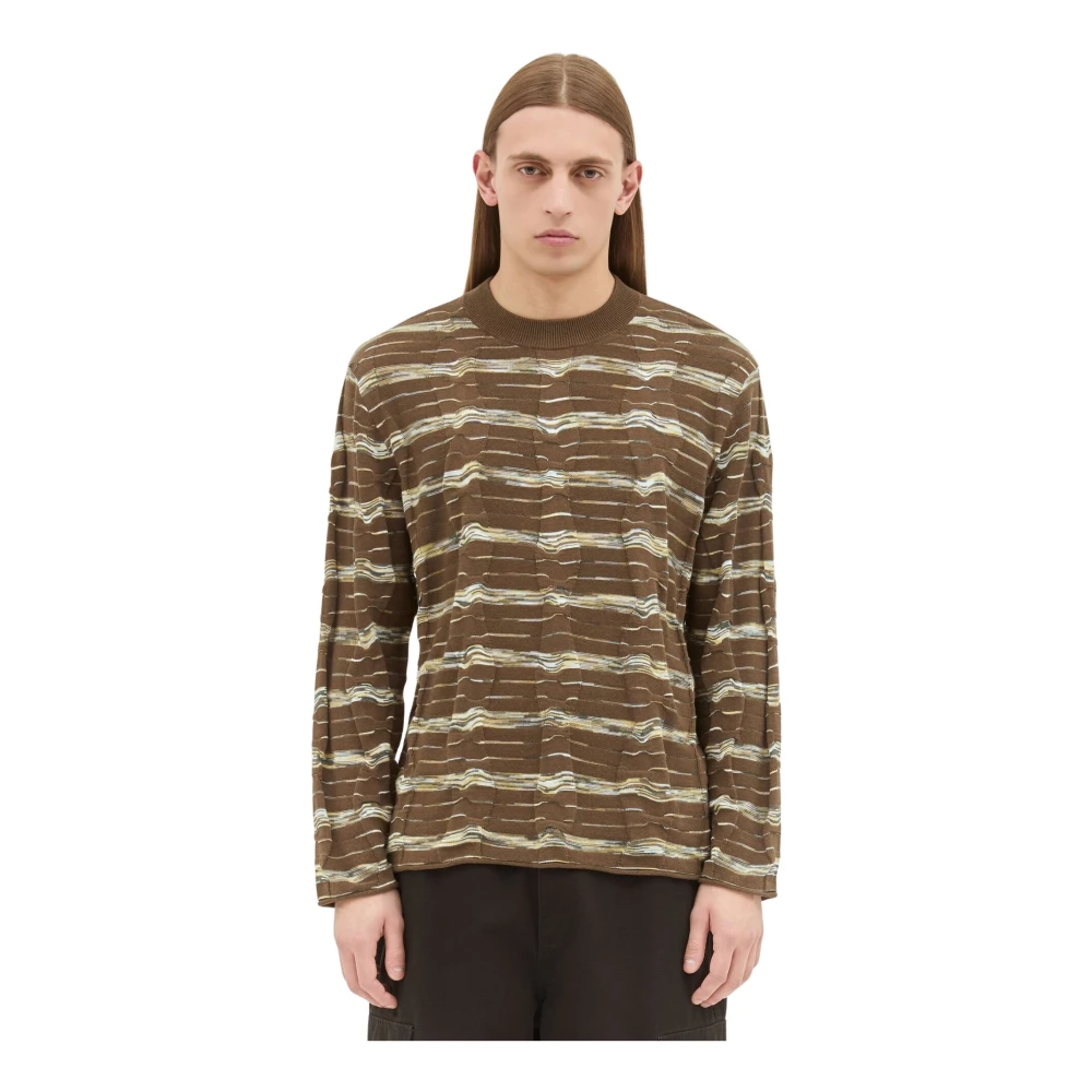 Brain Dead Brown Striped Crewneck Jumper - Male - Round-Neck Knitwear - Xl - Knitwear