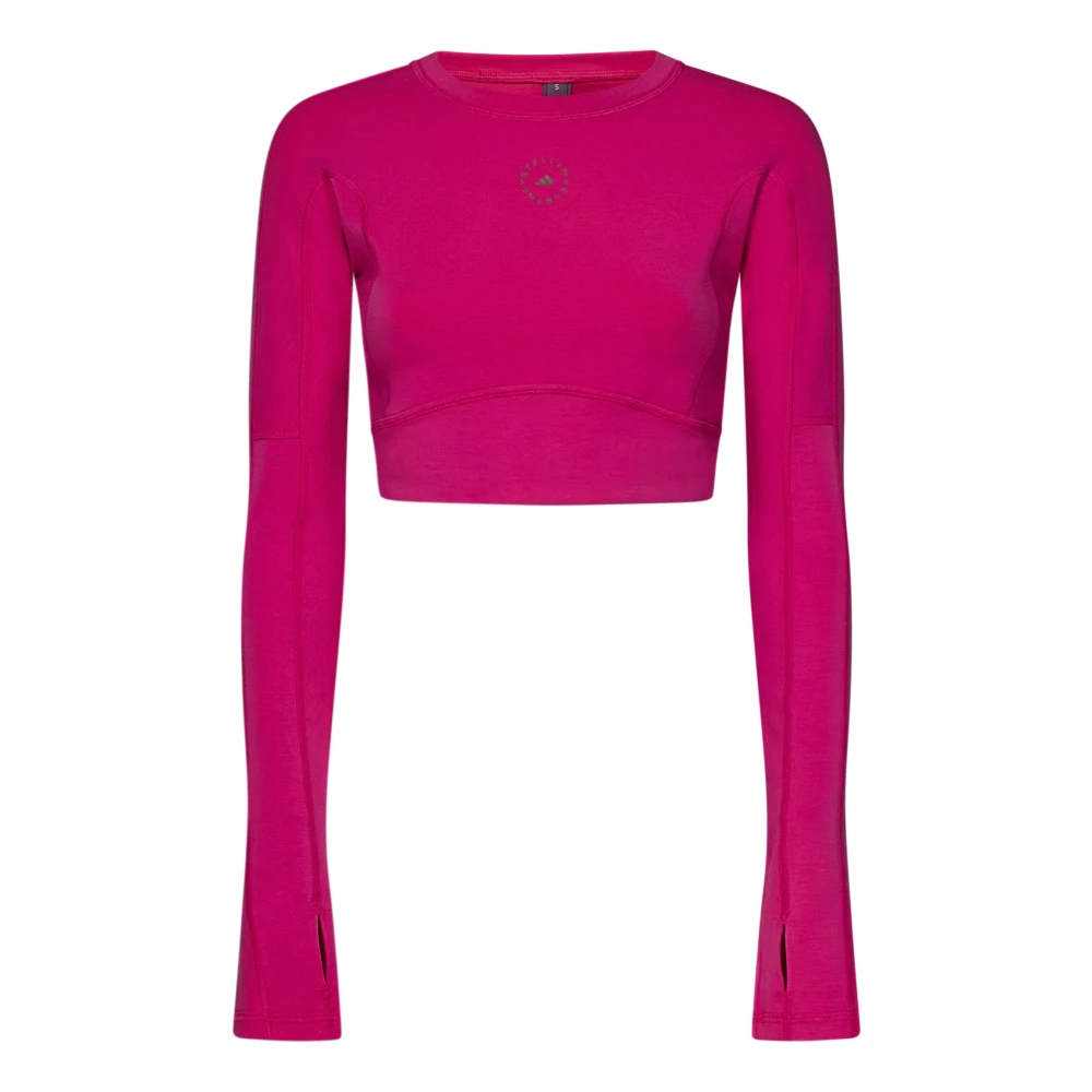 Adidas by stella mccartney Fuchsia Ribgebreide Top met Uitsnijding en Logo Pink Dames