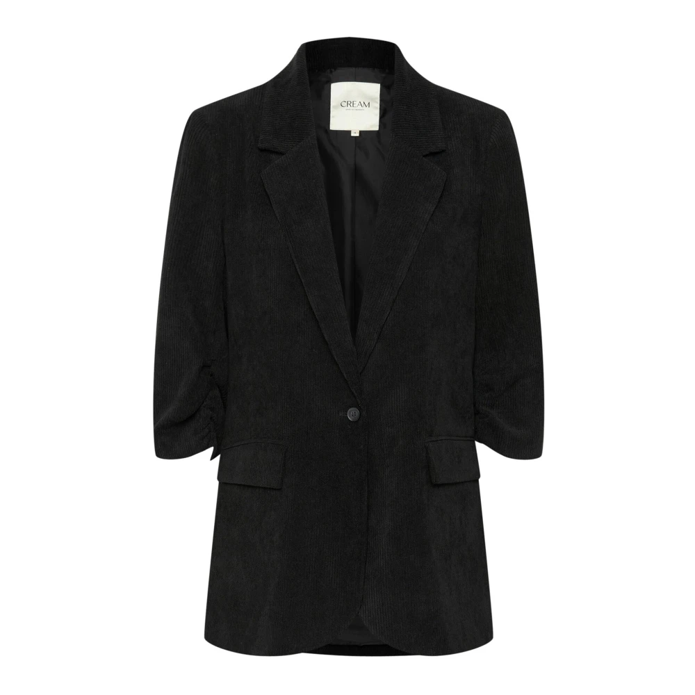 Cream Black Pitch Blazer With Ruched Sleeves - Female - Blazers - L - Jackets