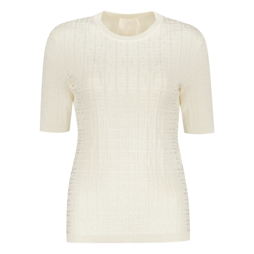 Givenchy T-shirt van viscose met geribbelde kraag en logo Beige Dames