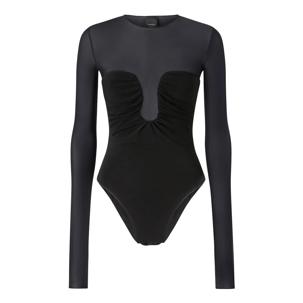 Pinko Zwarte body met lange mouwen en transparante top Black Dames