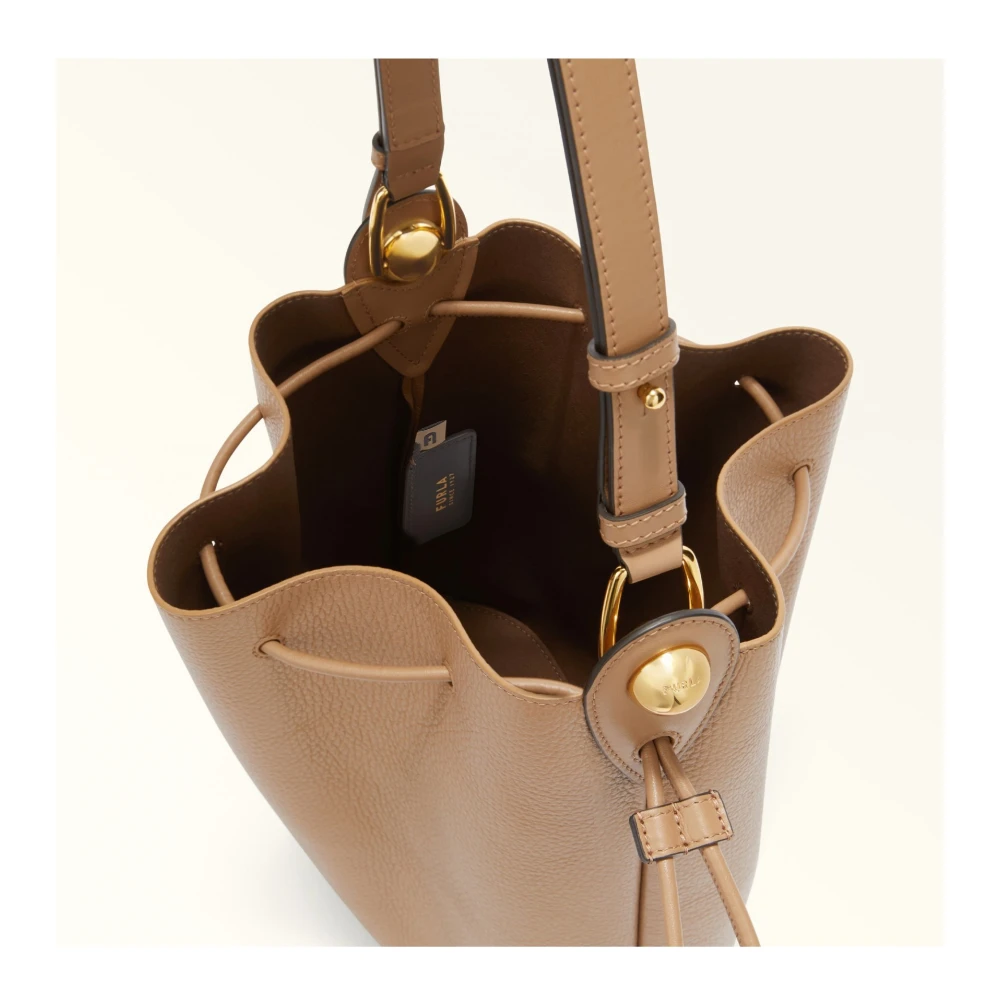 Furla Woestijn leren emmer tas met trekkoordsluiting Beige Dames