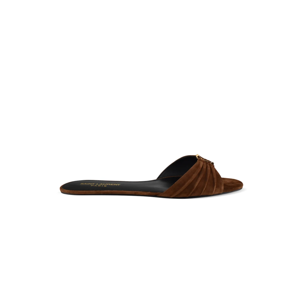 Saint Laurent Women's Brown Sliders, 3 Uk, Babylone Flat Sandals