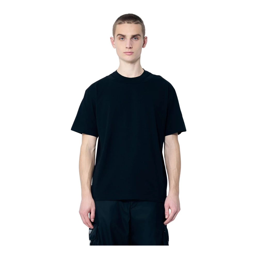 Moncler Dubbele Hals Katoenen T-Shirt Logo Patch Black Heren