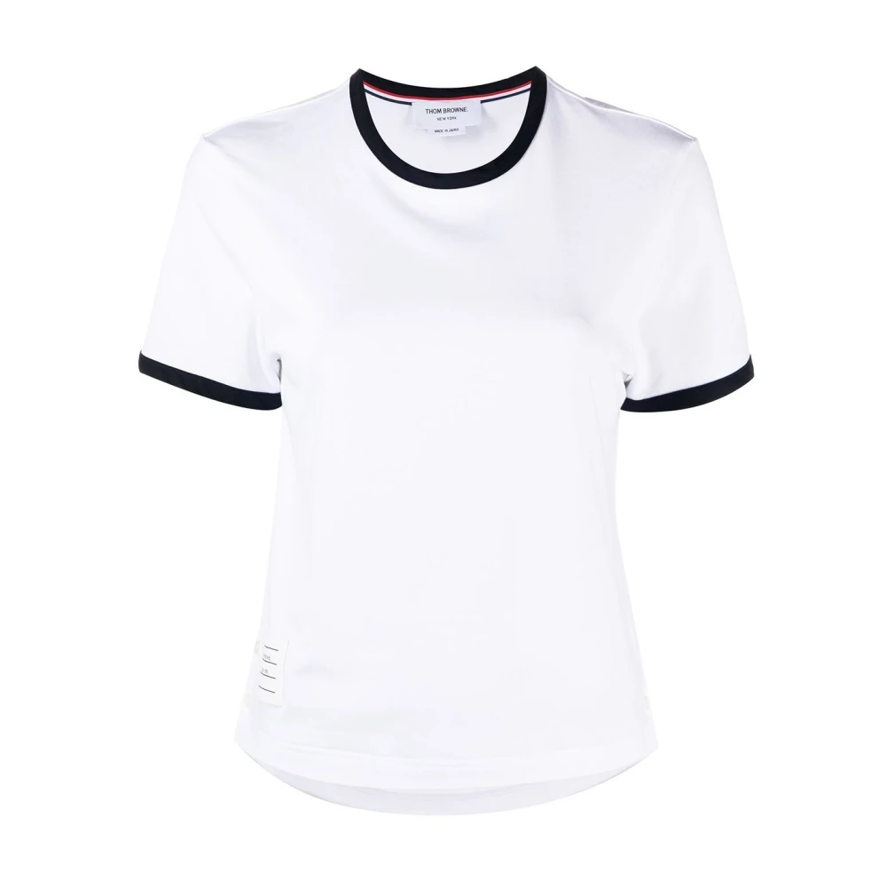 Thom Browne Wit Katoenen T-shirt met Handtekening Details White Dames