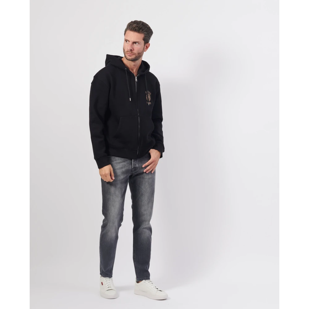 Guess Zwarte hoodie met rits en zakken Black Heren
