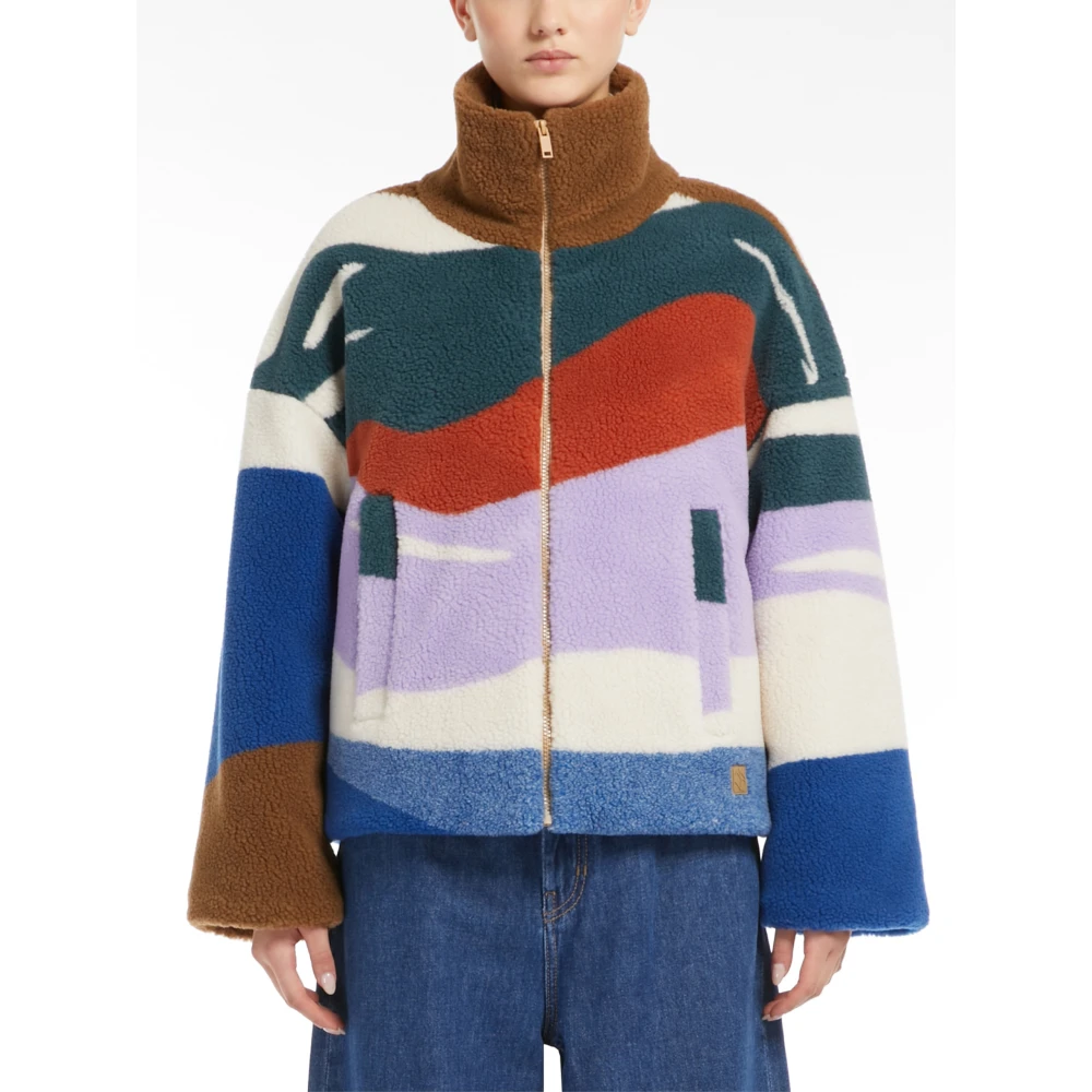 Max Mara Weekend Korte Oversized Wol Jacquard Jas Multicolor Dames