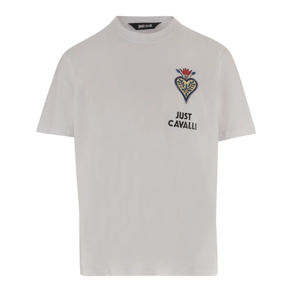 Just Cavalli Men's White Cotton T-Shirt With Graphic Print