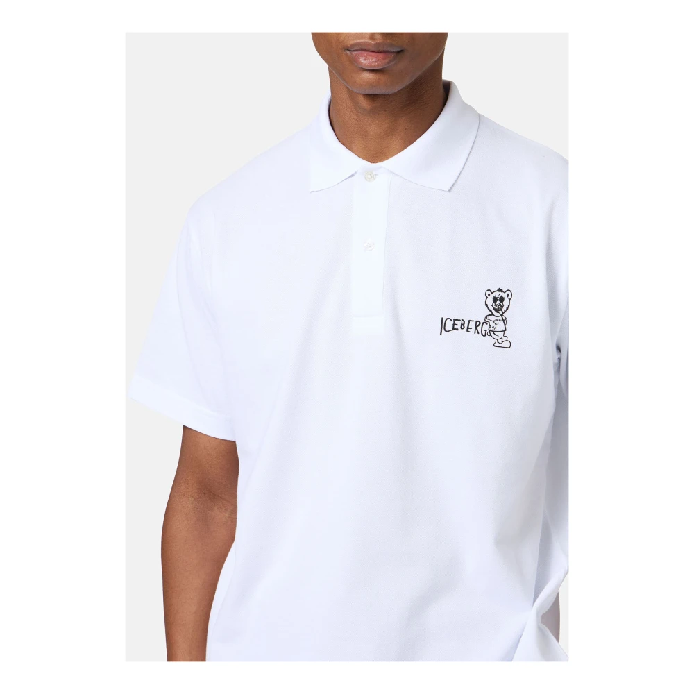 Iceberg Witte piqu� polo met beerprint White Heren