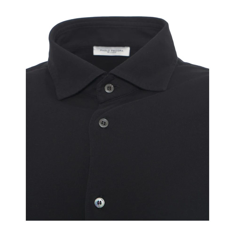 Paolo Pecora Zwarte Jersey Shirt met Ronde Zoom Black Heren