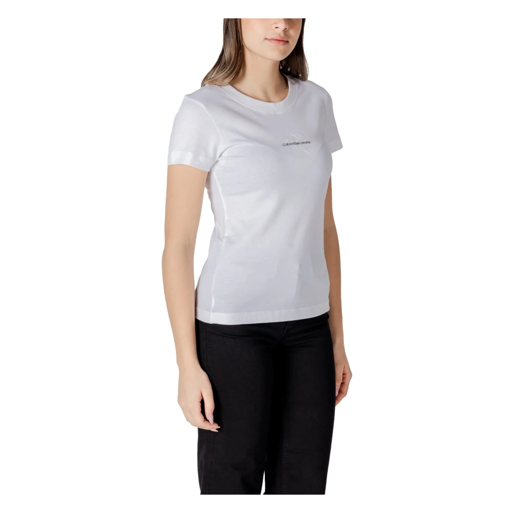 Calvin Klein Jeans Witte Katoenen T-shirt met Ronde Hals White Dames