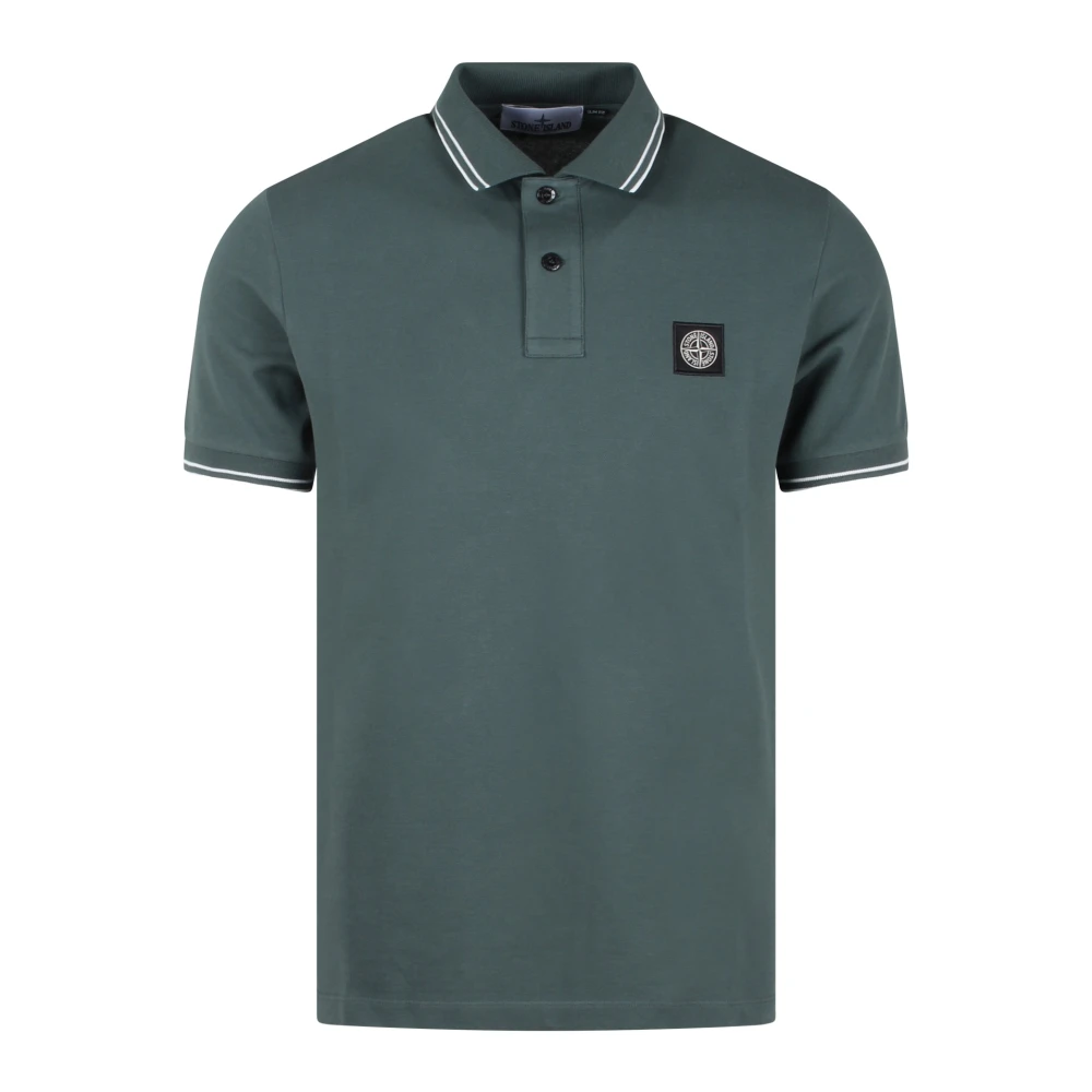 Stone Island Logo Polo Shirt Slim Fit Ss25 Green, Herr