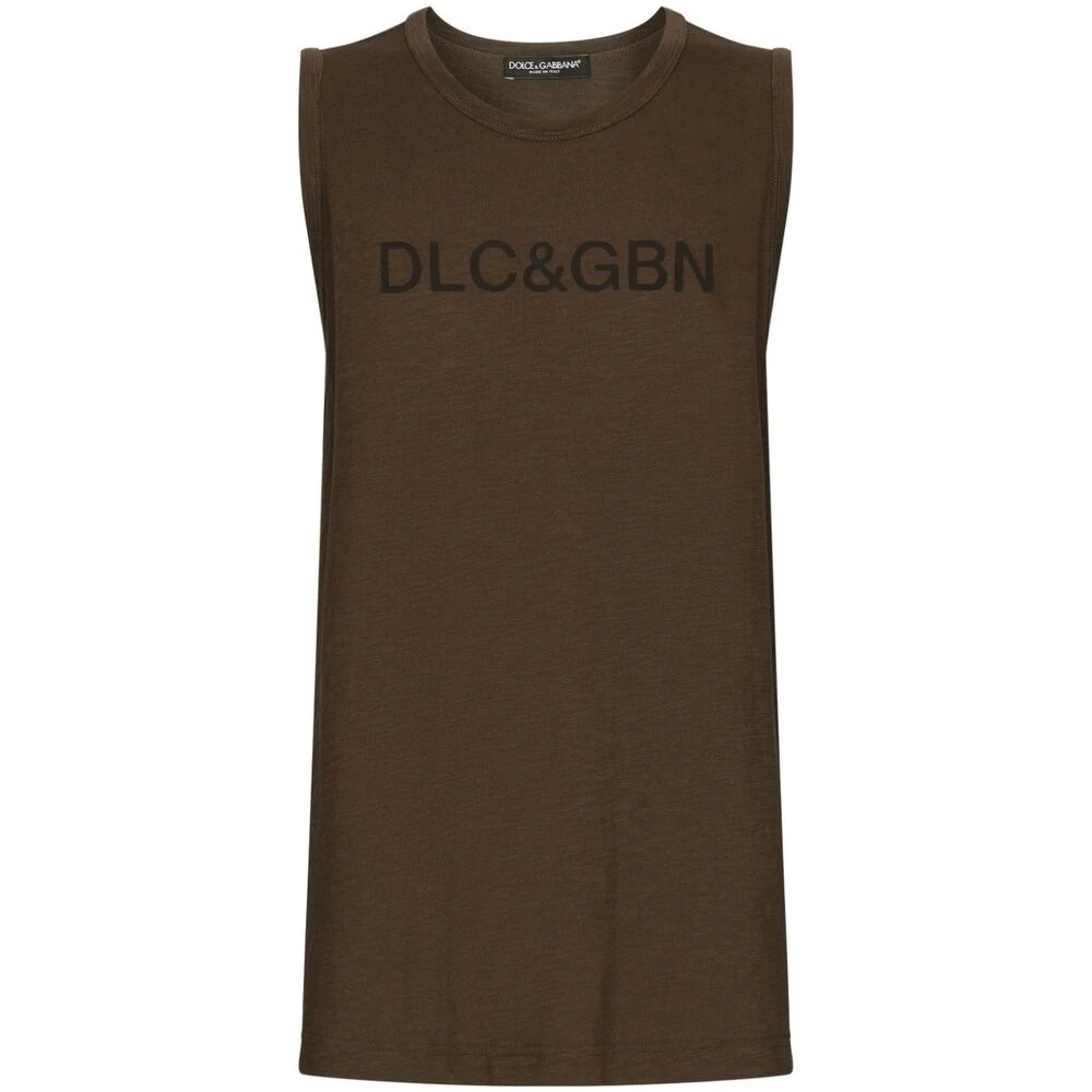 Dolce & Gabbana Logo Print Mouwloos T-shirt Brown Heren