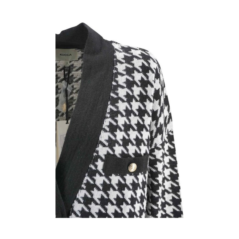 Kocca Stijlvolle zwarte cardigan met Pied de Poule patroon Black Dames