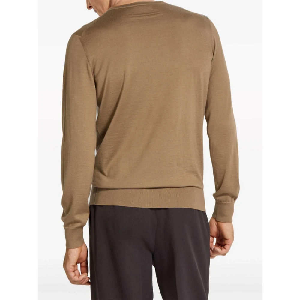 Z Zegna Luxe Cashseta Crew Neck Sweater Brown Heren