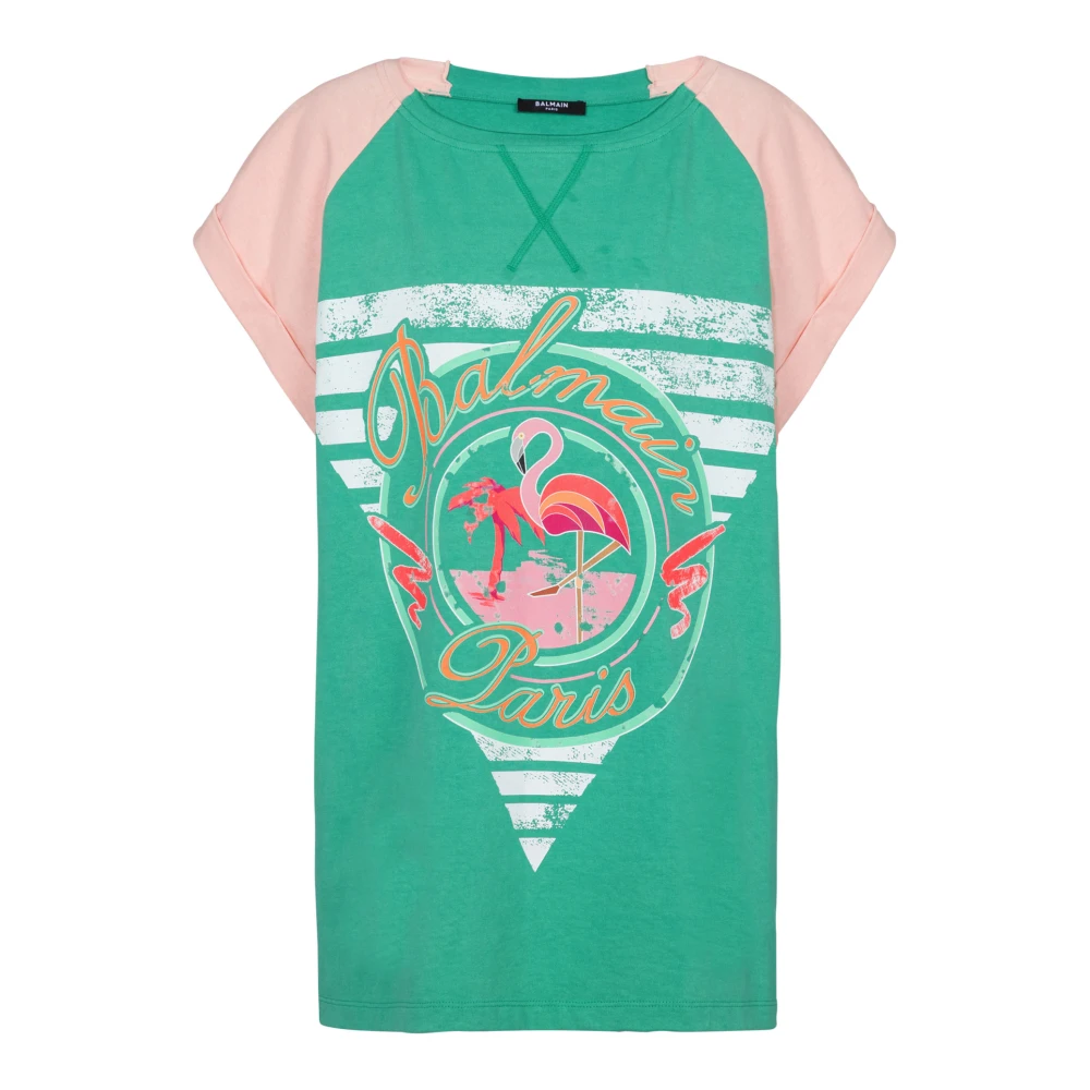 Balmain Flamingo T-shirt Multicolor, Dam