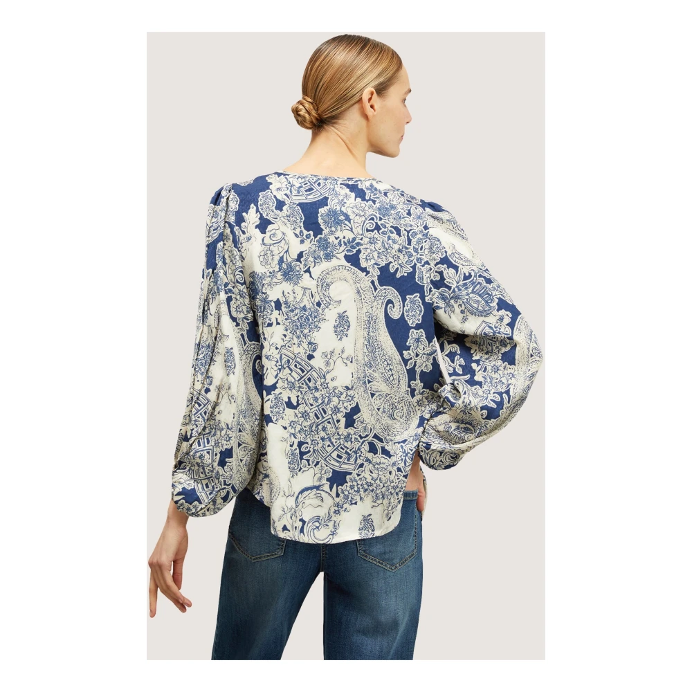 Motivi V-hals Jacquard Blouse Multicolor Dames