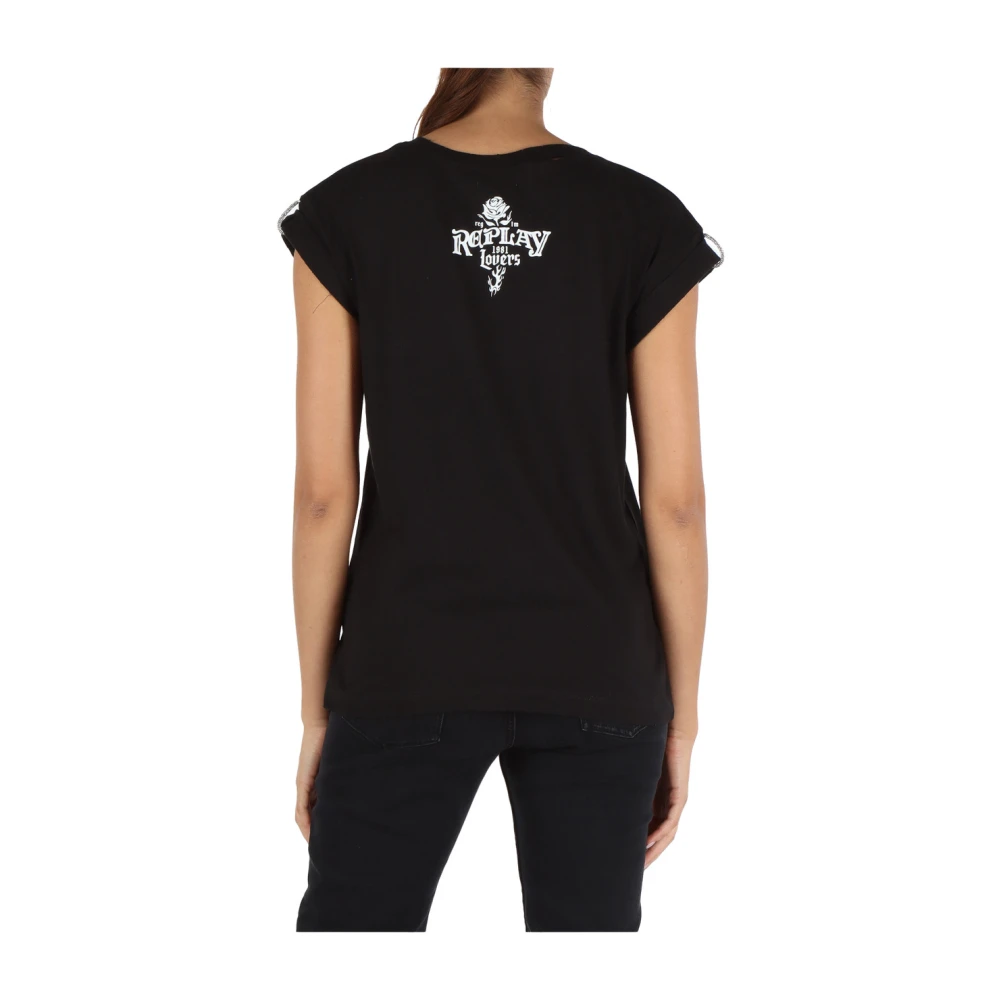 Replay Vintage katoenen T-shirt met strass-details Black Dames