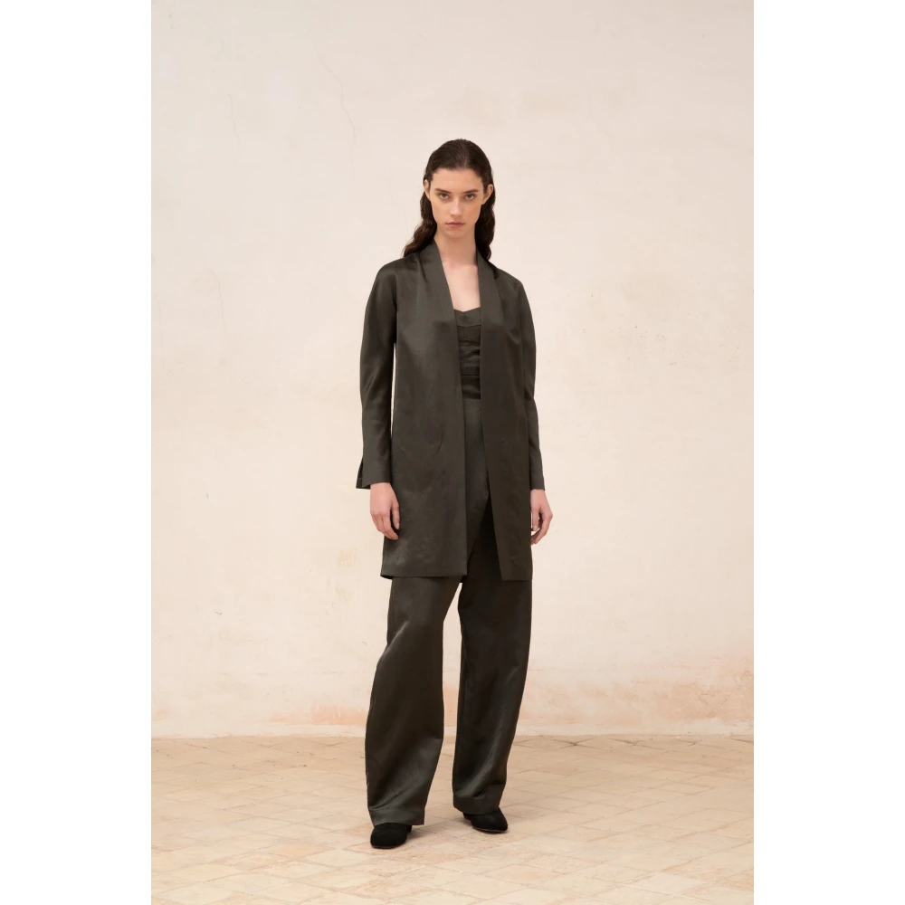 Cortana Wrap Linnen Viscose Broek Black Dames