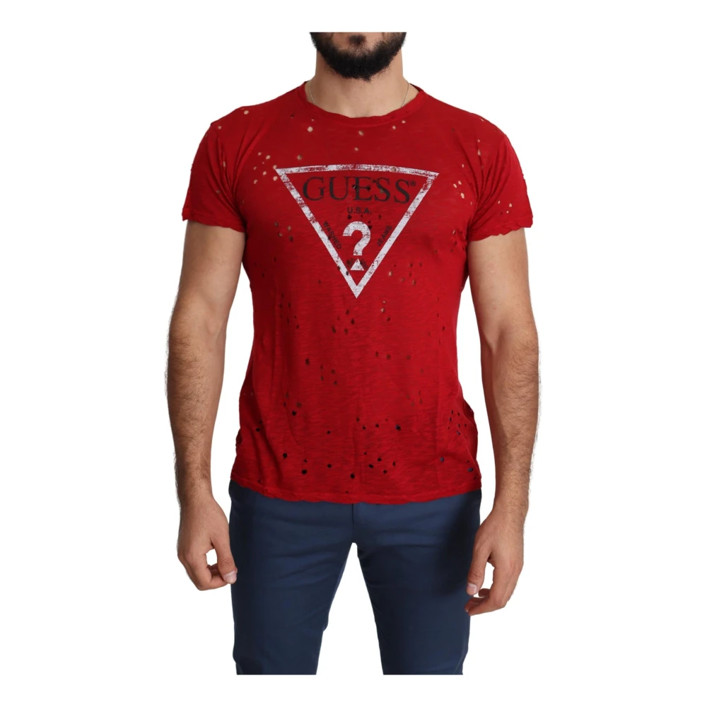 Guess Röd Bomull Logo Print Casual Top Red, Herr