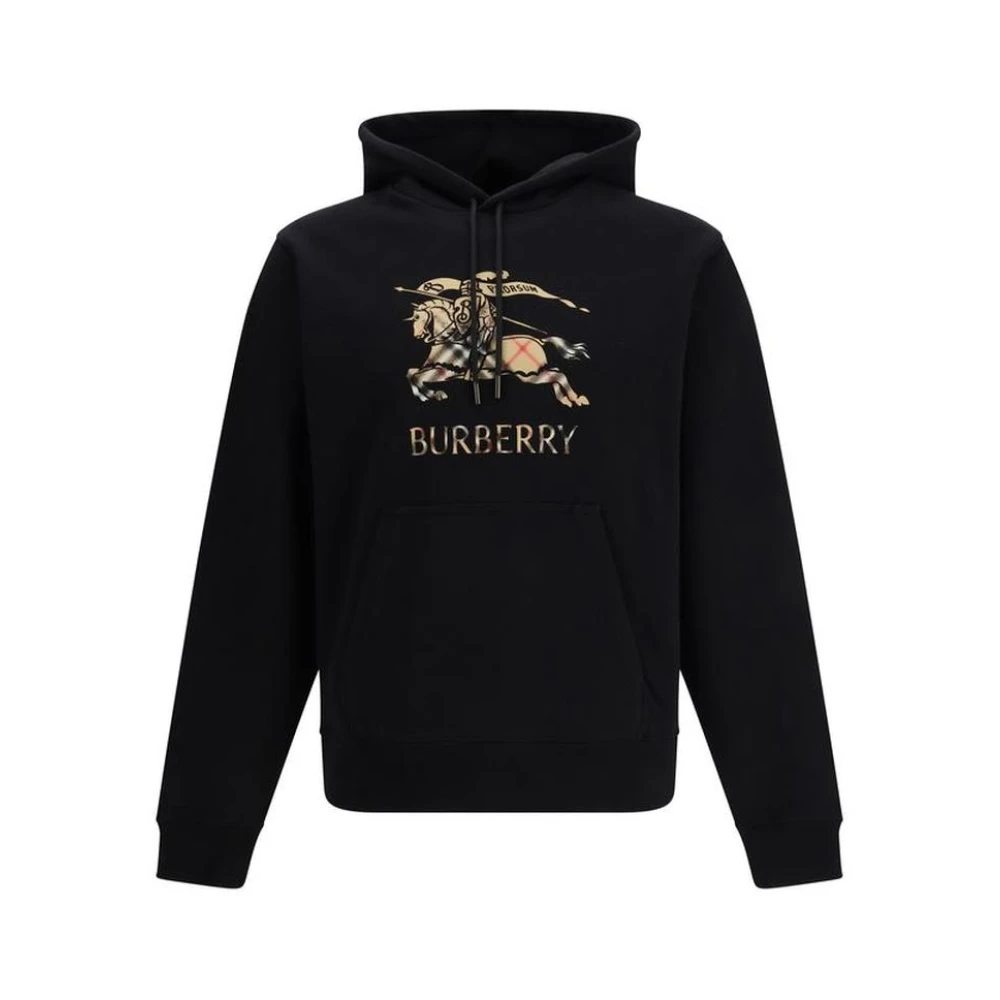 Burberry Men's Black Hoodies, S, Cotton Sweatshirt With Ribbed Cuffs And Hem