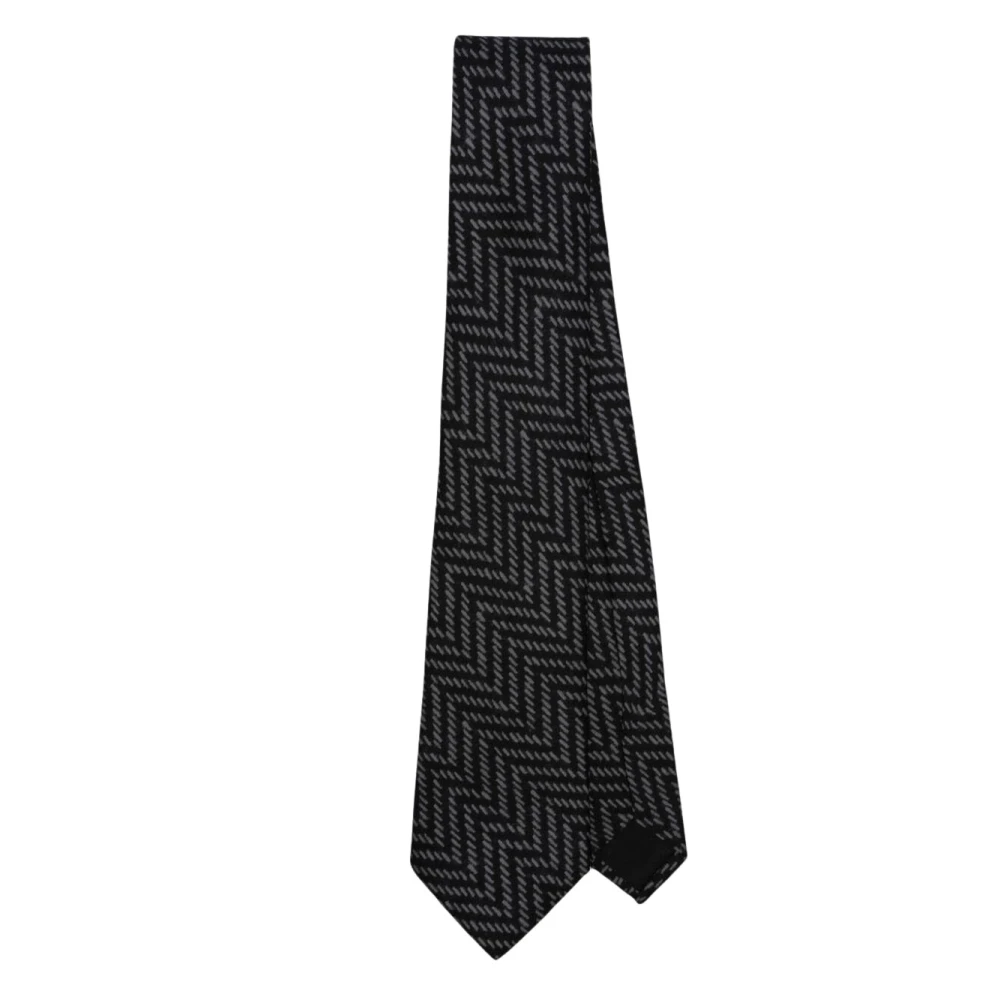 Giorgio Armani Zwart Grijs Zijden Stropdas Black Heren