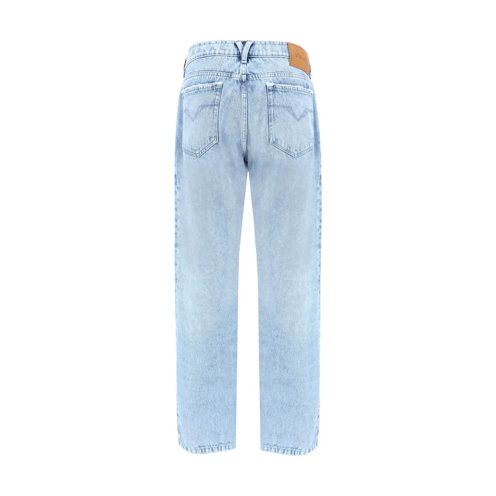 Versace Iconische Katoenen Jeans met Leren Patch Blue Heren