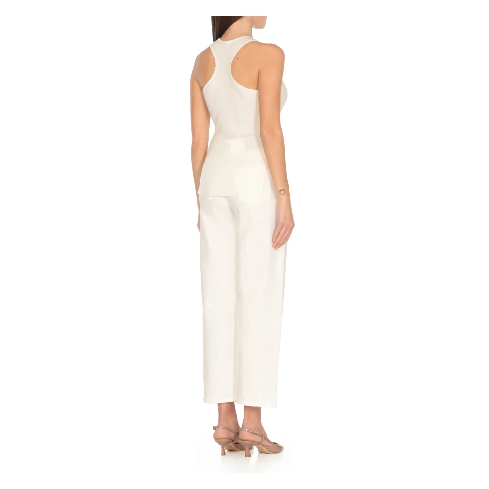 Elisabetta Franchi Ivoor Mouwloze Wijde Hals Top Beige Dames