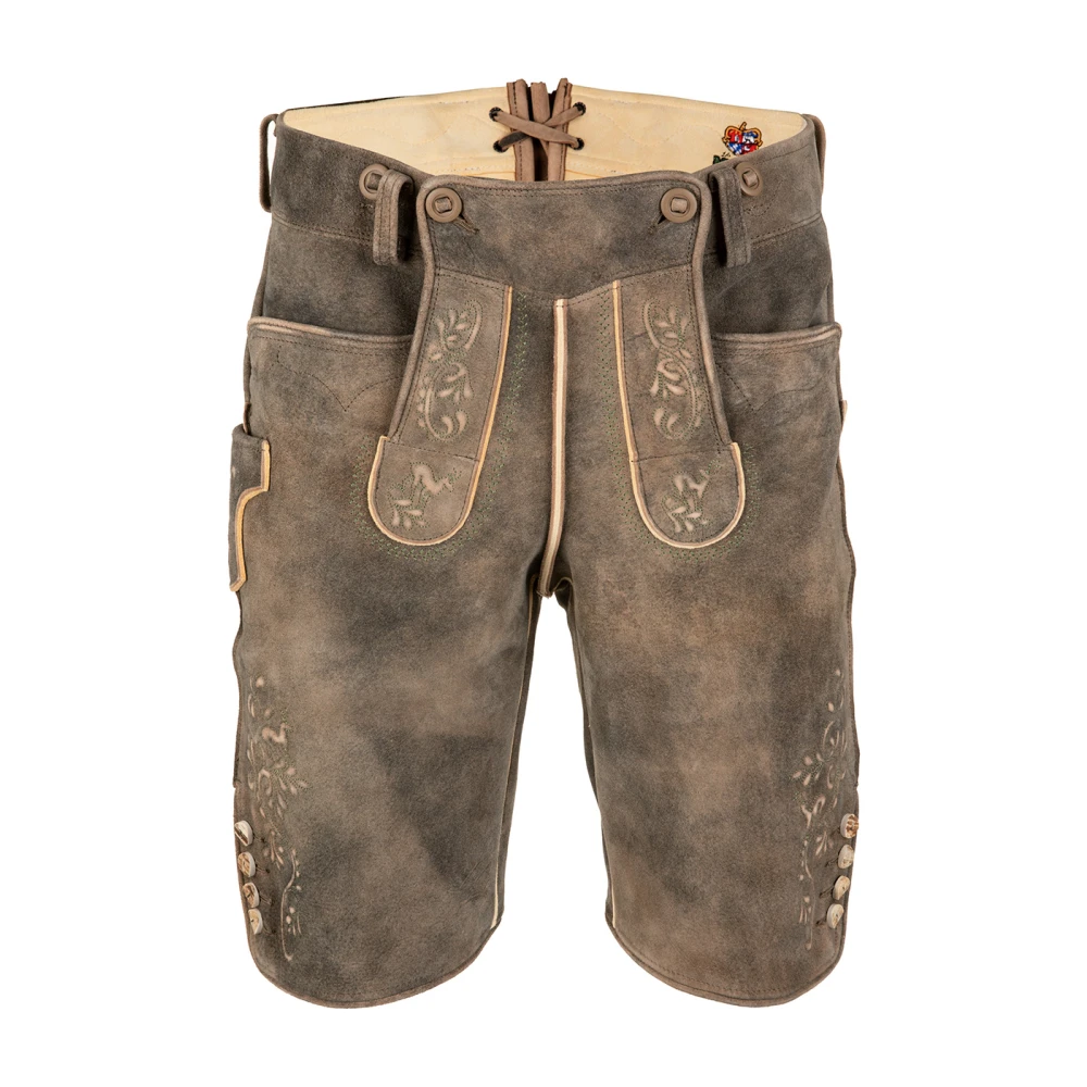 Meindl Klassieke Lederhose van Geitenleer met Hertshoornknopen Brown Heren