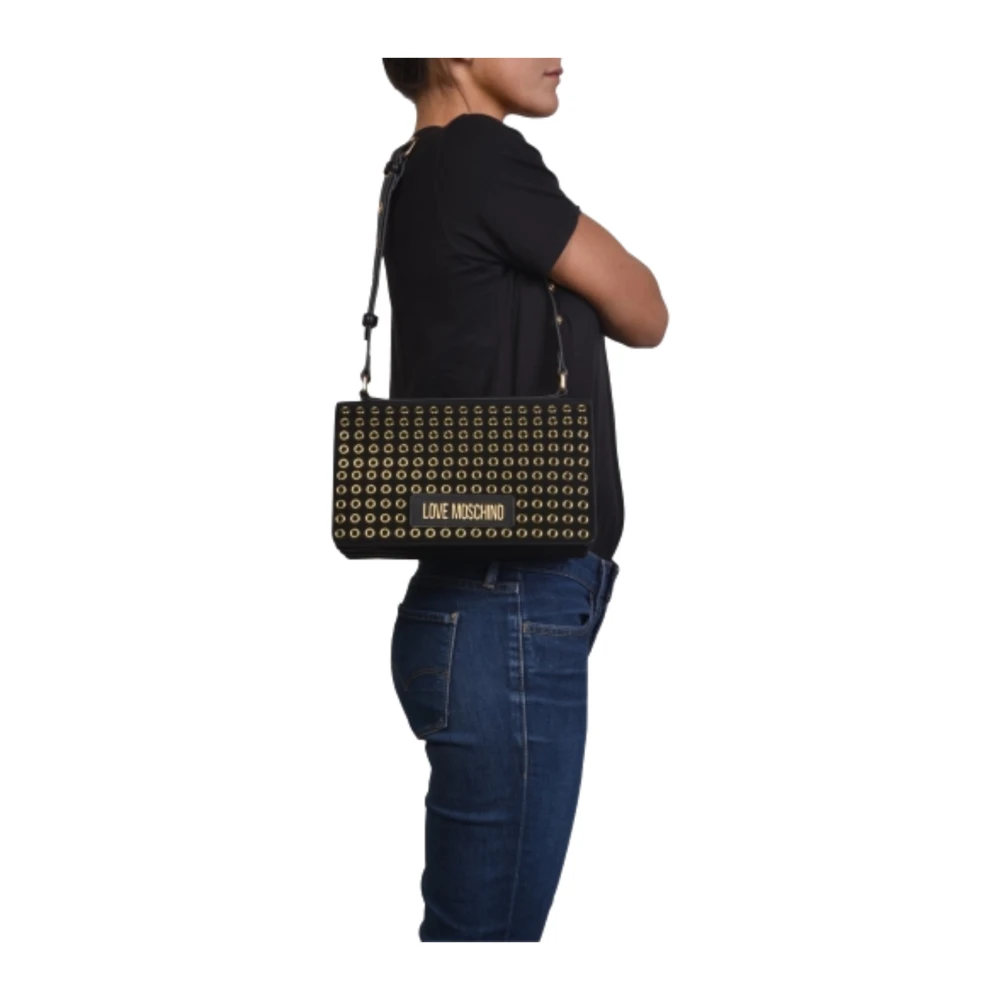 Love Moschino Zwarte Eyelets Gun Metal Schoudertas Black Dames