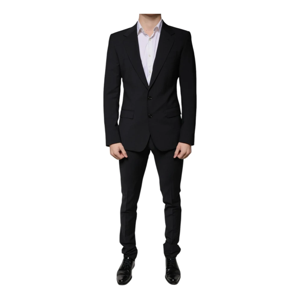 Dolce & Gabbana Zwart Slim Fit 3-Delig Wollen Pak Black Heren