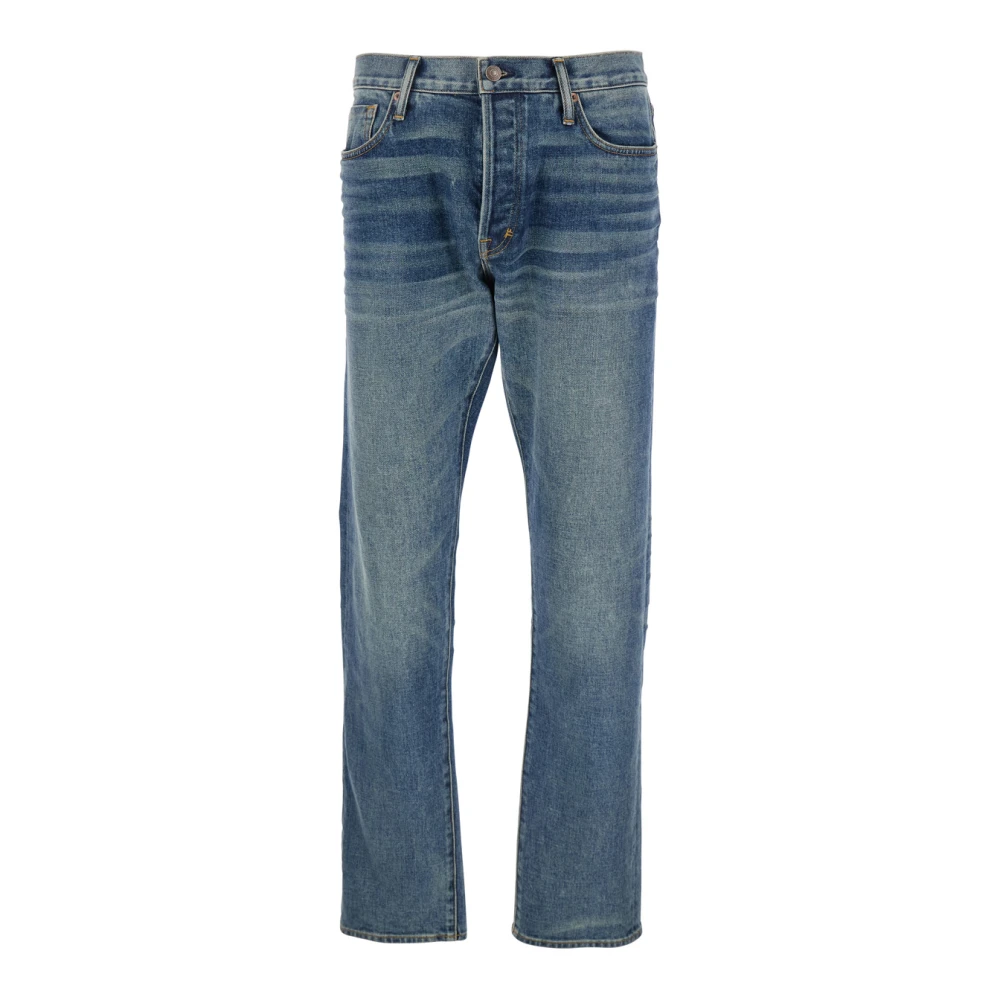 Tom Ford Blauwe Denim Five Pocket Jeans met Logo Patch Blue Heren