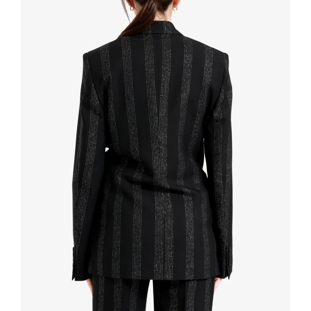 Msgm Zwart Wol Maatwerk Pinstripe Jas Black Dames