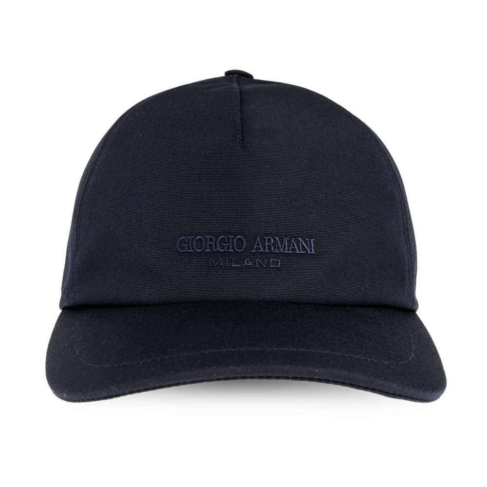 Giorgio Armani Mannelijk Blauw Accessoires Heren, S, Katoen, Baseballcap Van Technische Stof Met Leren Logo