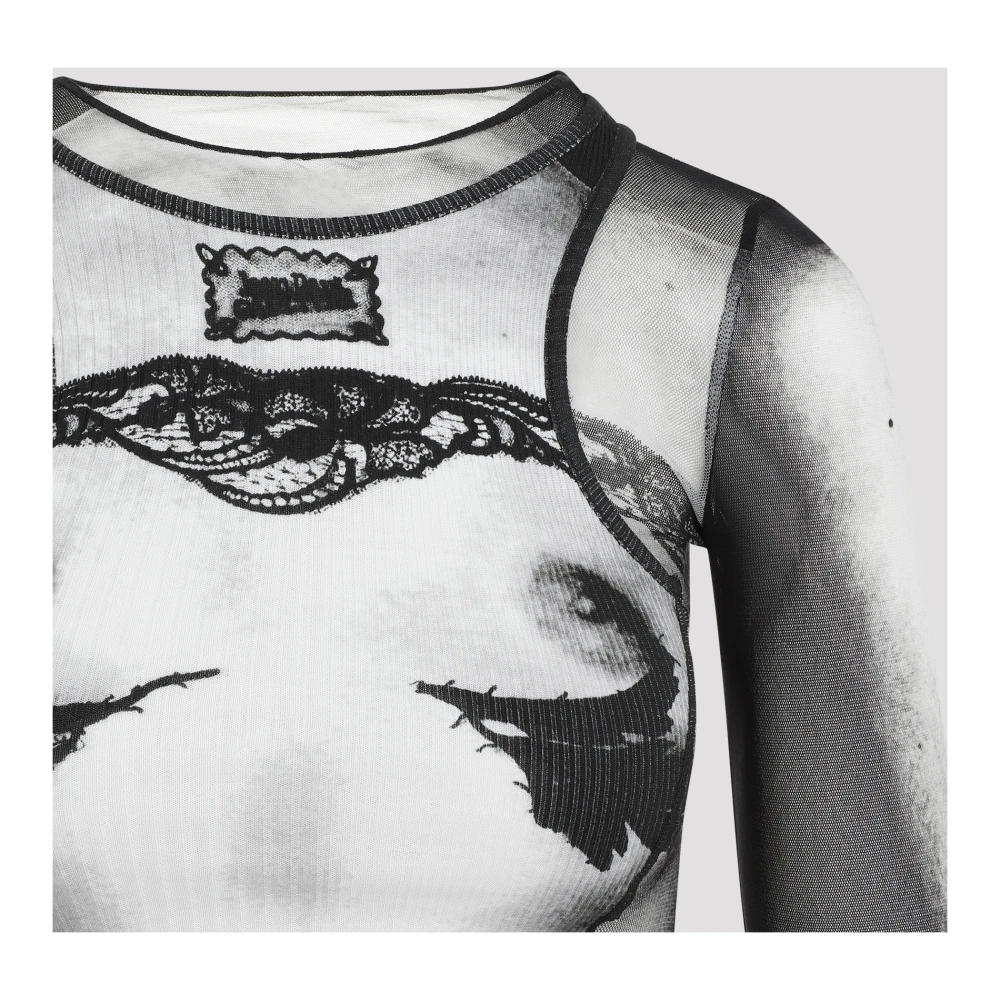 Jean Paul Gaultier Kant Gestreepte Top Zwart Grijs Wit Multicolor Dames