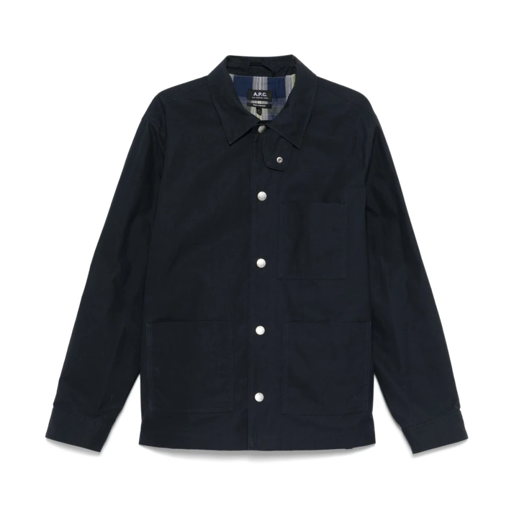 A.p.c. Blauwe Kraag Shirt Jas Middernacht Katoen Blue Heren