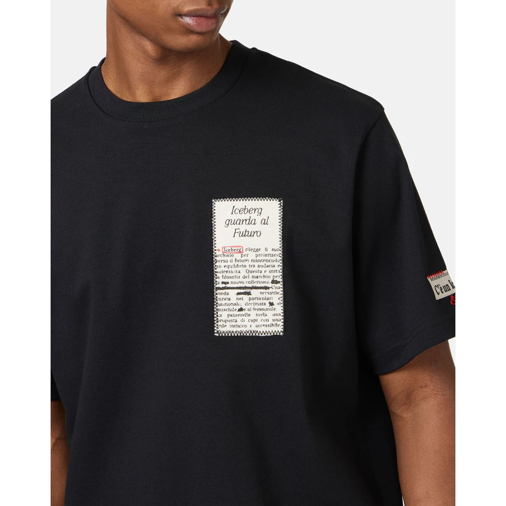 Iceberg Regular fit zwart katoenen jersey t-shirt Black Heren